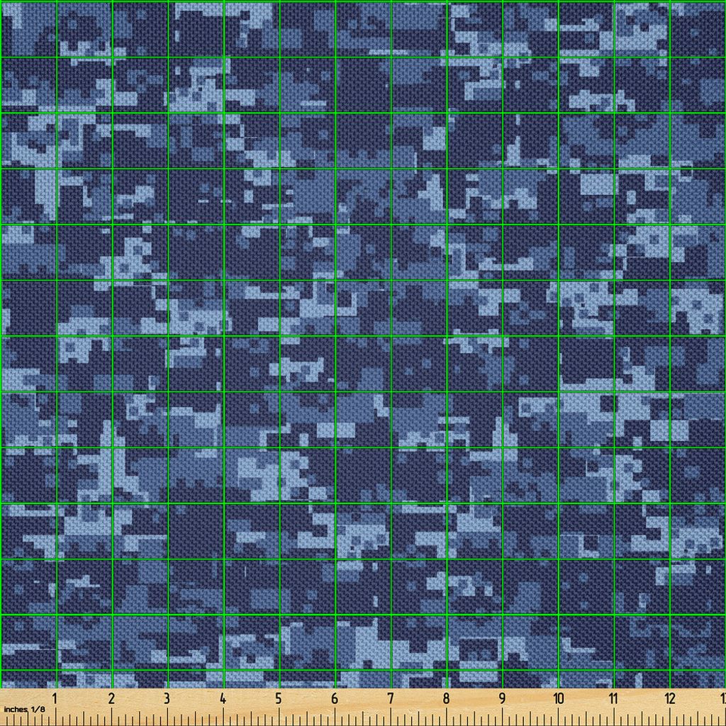 ABAKUHAUS Camo Satin Stoff als Meterware, Militaristische Digital ausgeführte bewaffnete Kräfte-Muster-Schmutz-Mode im Blau, 3 M (148 x 300 cm), ...
