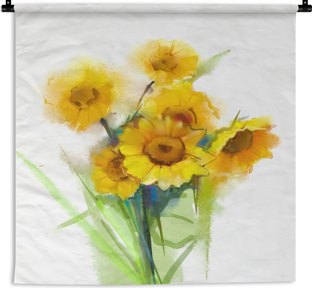 MuchoWow Wandteppich Wandbehang Ölfarbe - Sonnenblumen - Farben 150x150 cm Tapisserie Dekoration Wandtuch - Wohnaccessoires - Modernes