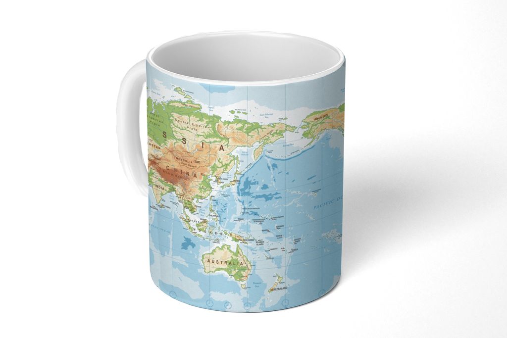KitchenYeah Tasse Kaffeetasse Kaffeebecher 350 ml Weltkarte - Atlas - Farben Teetasse - Fototasse - Becher - Keramikbecher - Teebecher - Kaffeeta...