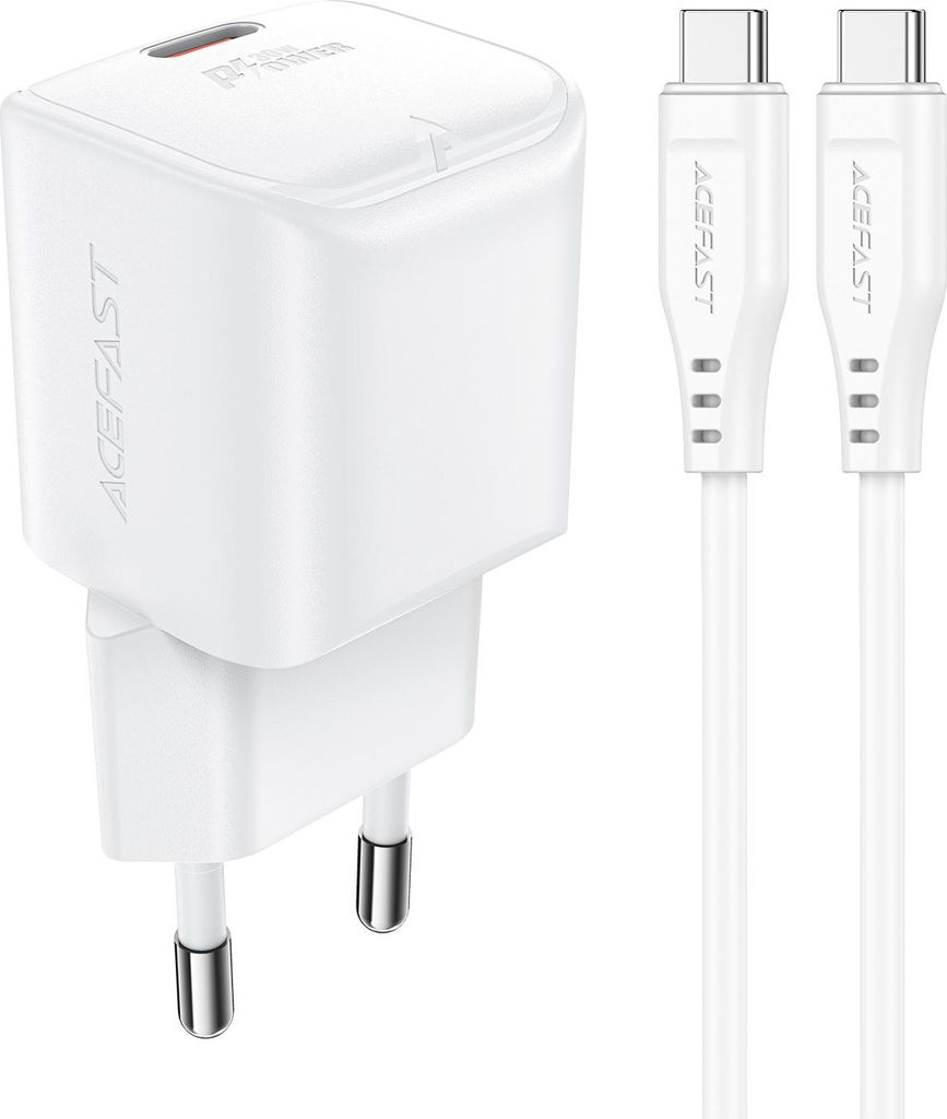 Acefast A77 Mini PD 30W GaN Wandladegert mit USB-C Kabel - Wei
