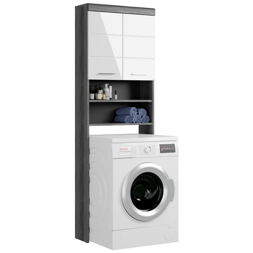 Waschmaschienenregal modern in Hochglanz weiß mit grau SIROCO-158