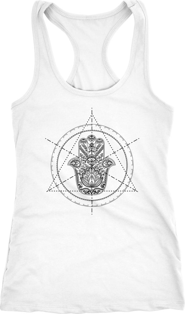 Damen Tank-Top Hamsa Fatimas Hand Ethno Boho Bohemian Racerback Neverless weiß M