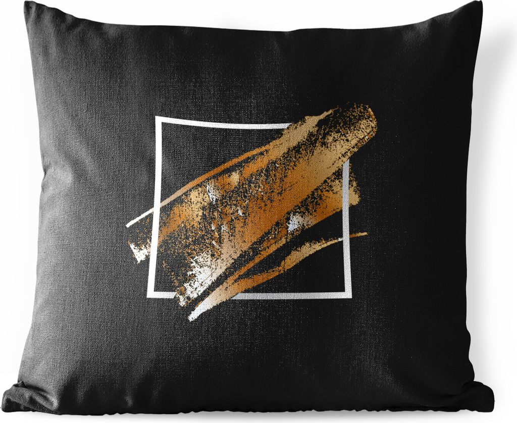 MuchoWow Outdoor Kissen - Goldene Farbstreifen mit schwarzem Hintergrund - 60x60 cm - Wetterfest - Lounge Kissen - Dekoration - Schlaf Kissen