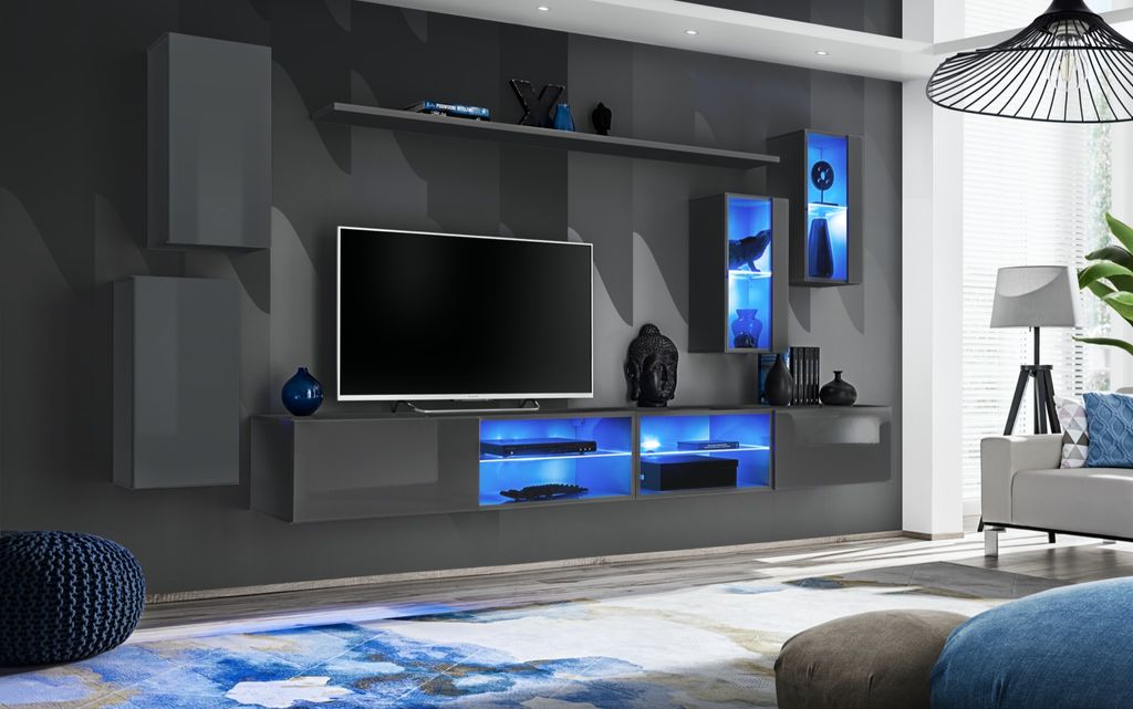 Anbauwand Wohnwand Schrankwand SWITCH XXV mit Push - Click LED B.