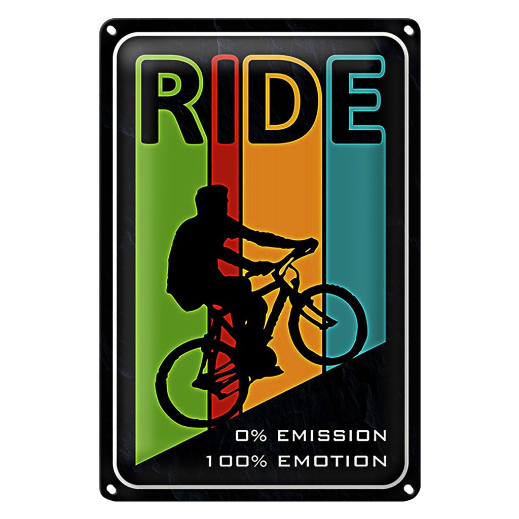 Blechschild Spruch 18x12cm Ride Bike Fahrrad 0% Emission