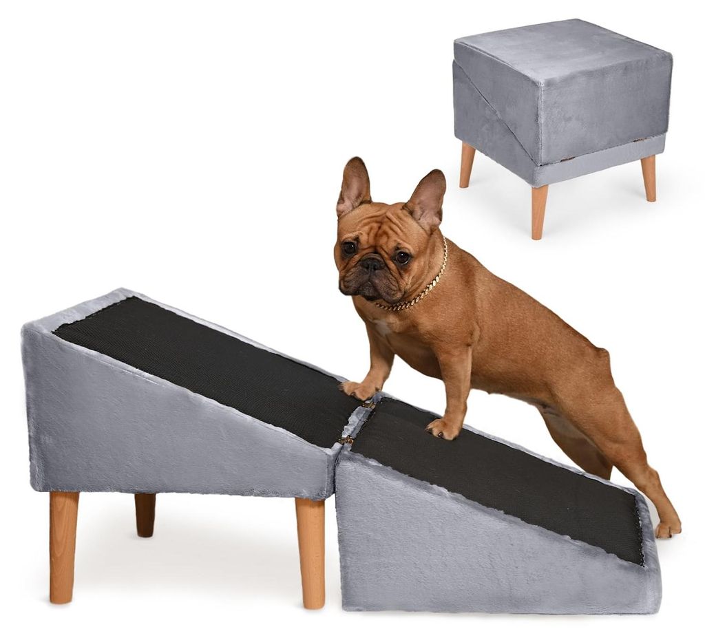 VELORA H&L Hunderampe Grau - 2in1 Hundetreppe & Sitzhocker, Produktbild 