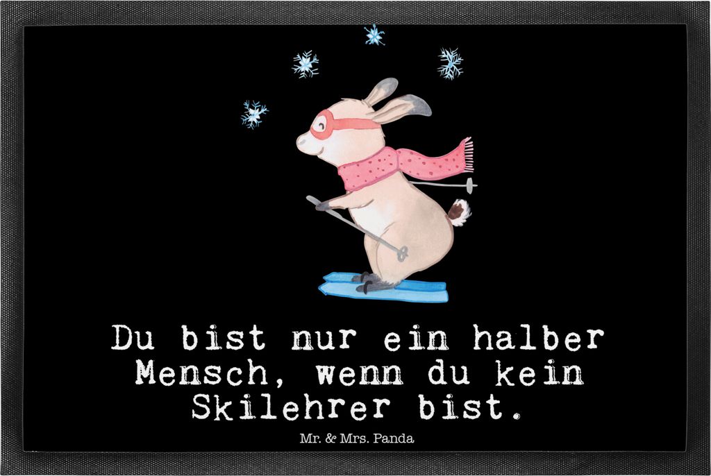 Mr. & Mrs. Panda Schmutzfänger Skilehrer Herz 40 x 60 cm - Schwarz - Geschenk, Fussmatte, Bodenvorleger, Schmutzfangmatte, Fußabstreifer, fußmat...