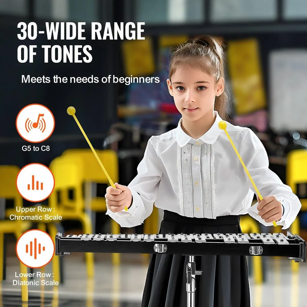Glockenspiel 30 Notes Kit complet avec support, maillets et pad d'entraînement