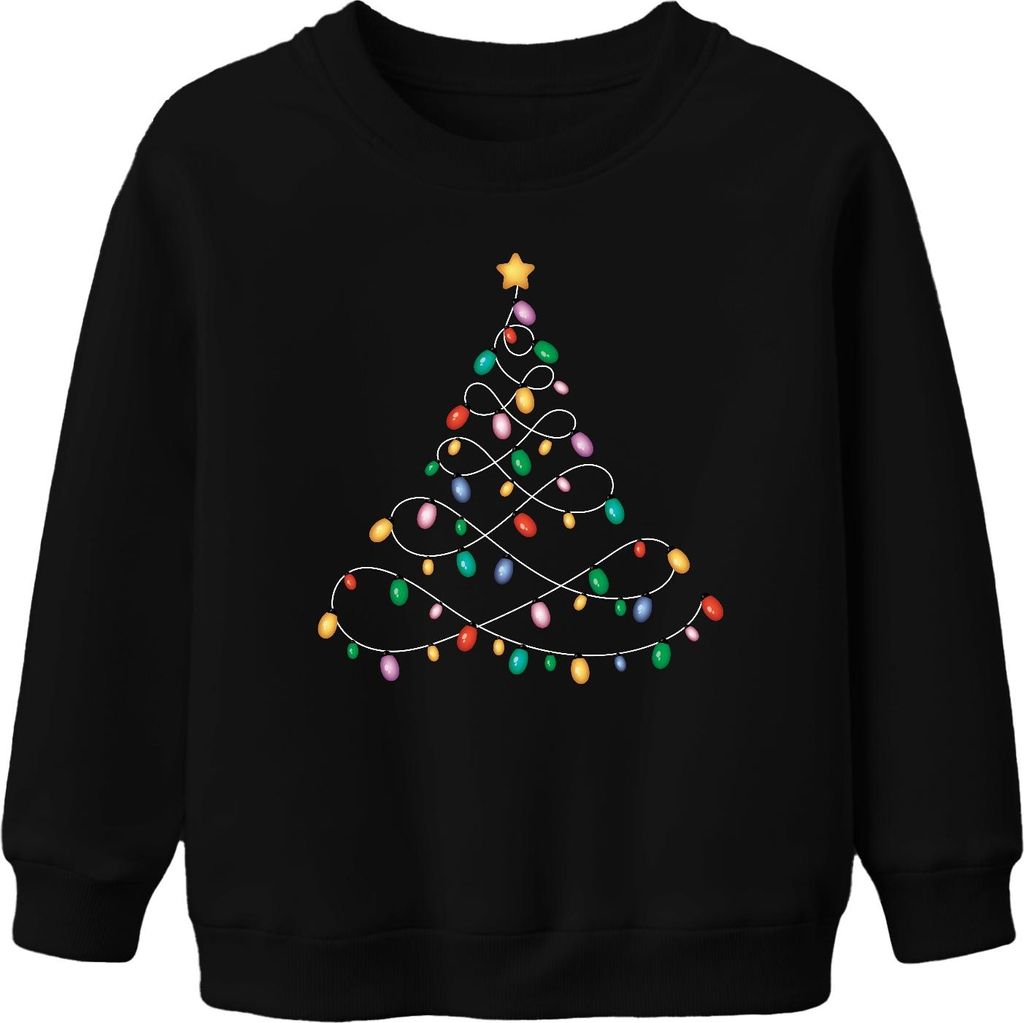 Lichterkette Tannenbaum - Weihnachten Weihnachtsgeschenk Christmas Uni Kinder Weihnachtspullover, Schwarz, 116