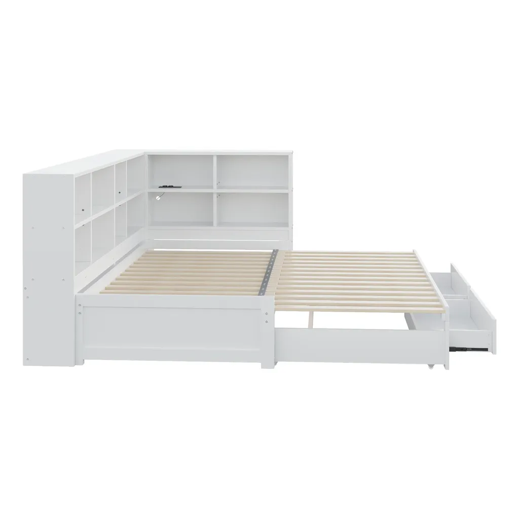 Lit 90x190cm blanc bois : solution gain de place avec tiroirs et USB - 8