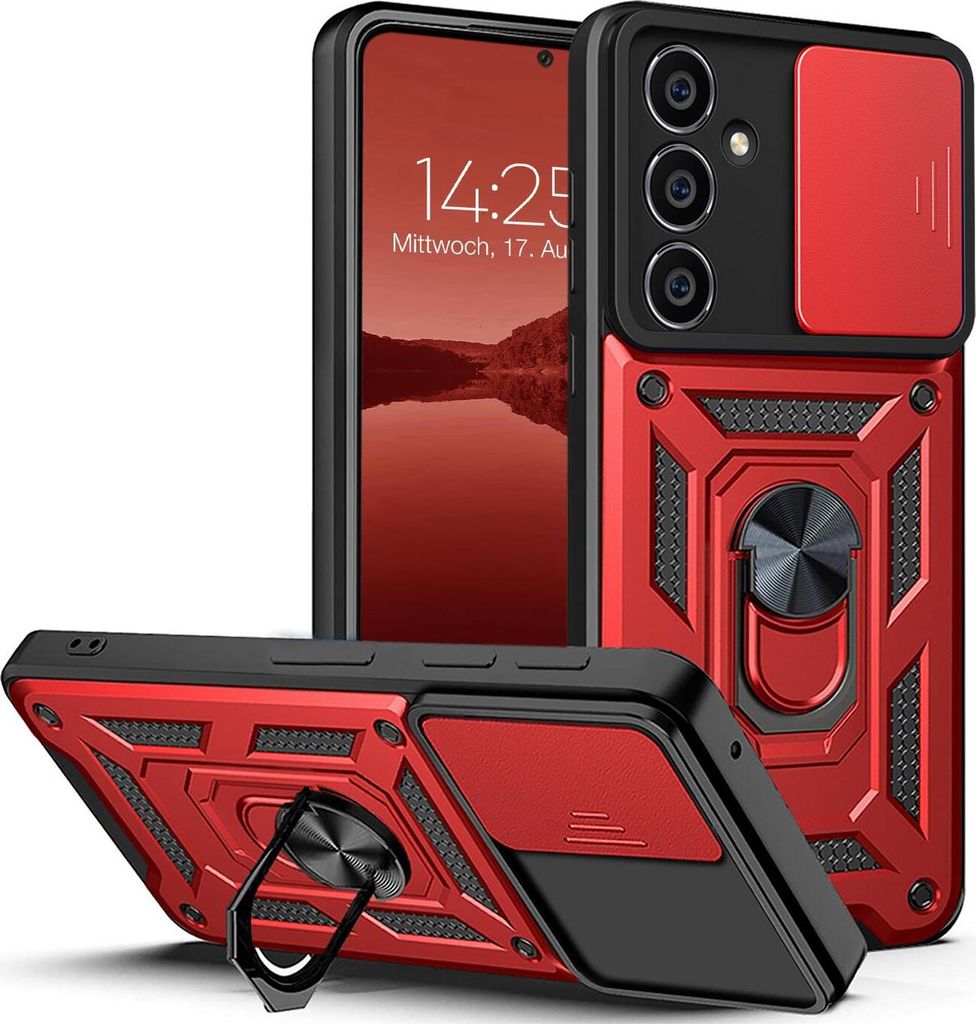 Armor Handyhülle für Samsung Galaxy S23 FE Kameraschutz Handy Panzer Case Cover Schutzhülle Outdoor Farbe: Rot