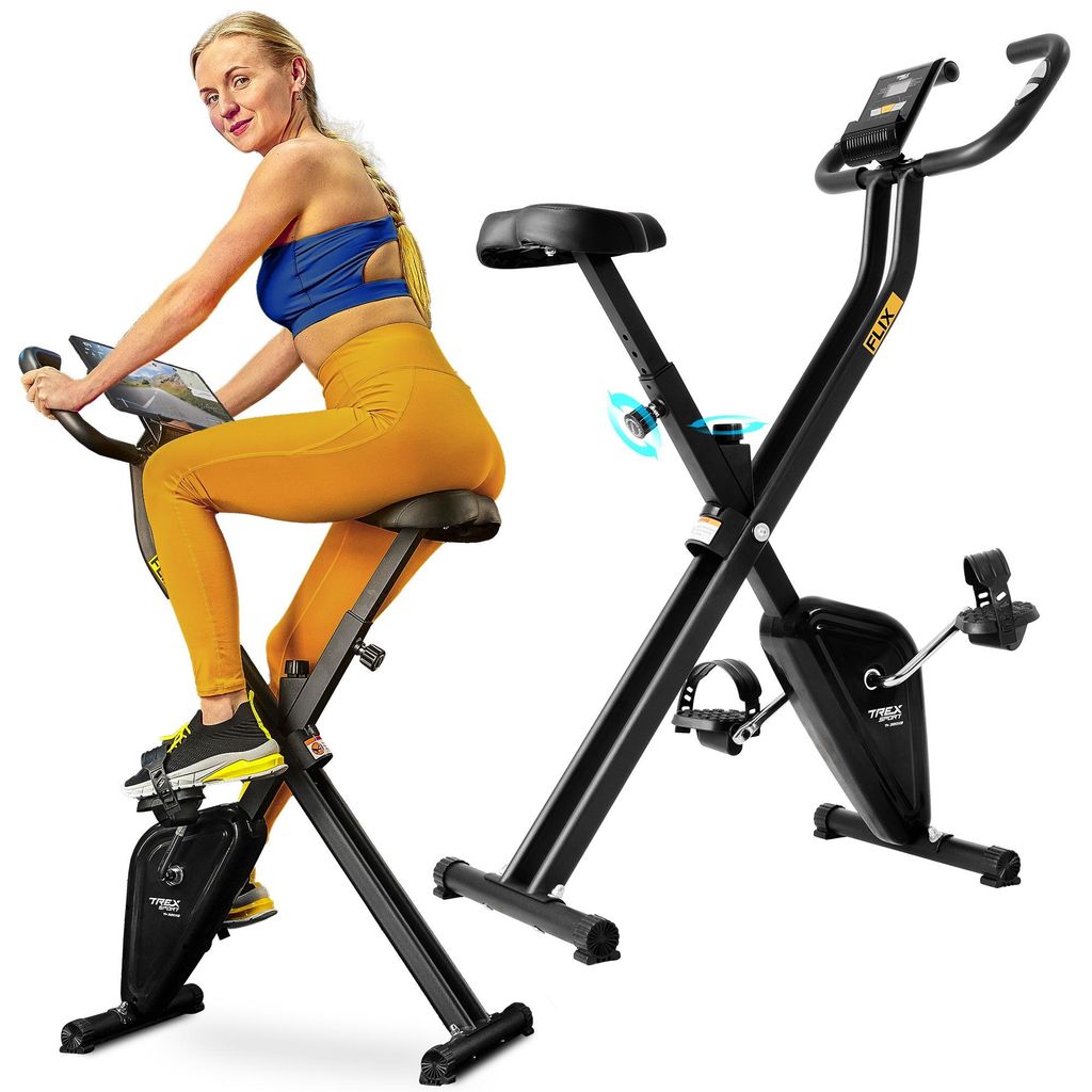 TREX SPORT Heimtrainer Fahrrad klappbar TX-320XB FLIX | Fitnessbike Pulssensoren, 5 Sitzhöhen, 100 kg belastbar, kompakt