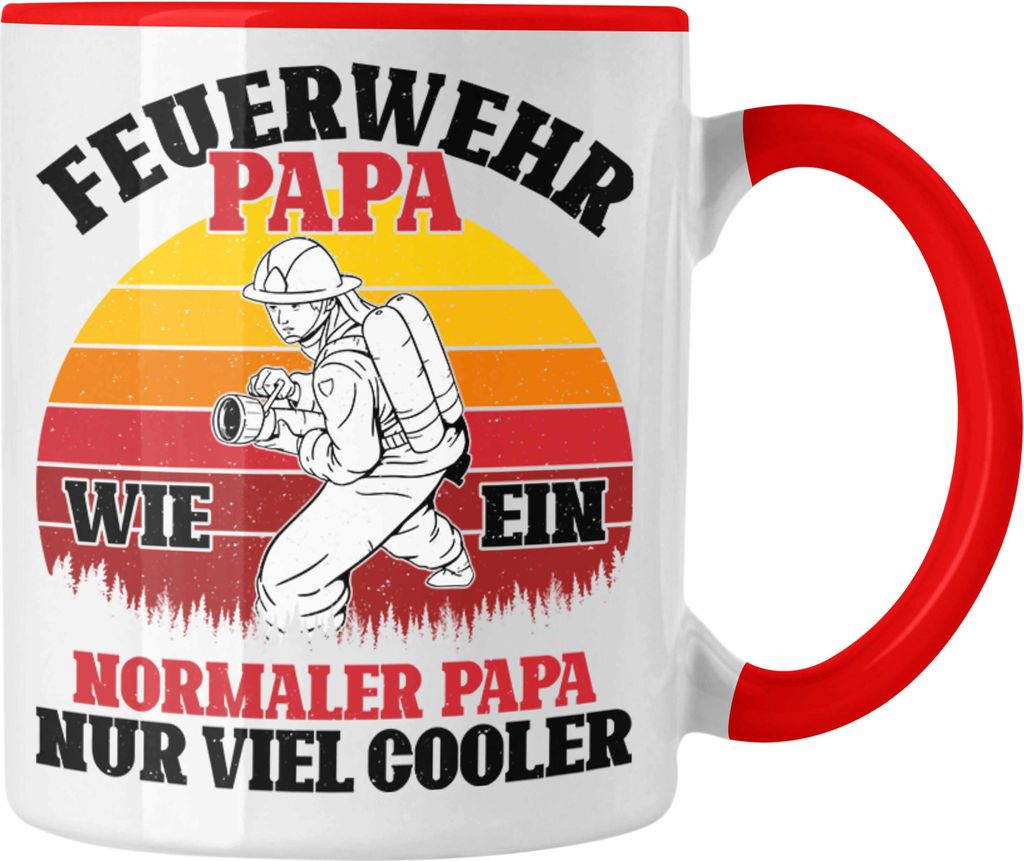 Trendation - Feuerwehr Papa Geschenk Tasse Feuerwehrmann Vater Vatertag Spruch (Rot)