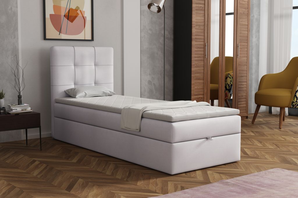 MR GROUP Boxspringbett NAPOLI 70x200 cm Kinderbett, Jugendbett, Einzelbetten, Bett mit Stauraum, Polsterbett Matratze Topper H3 Schlafzimmer, hellgrau