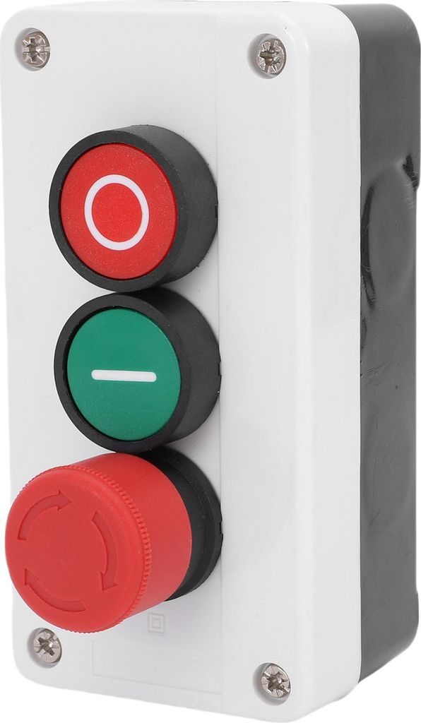 Momentaner Start-Stopp-Schalter, rot, grün, 10 A, 1 Öffner, 1 Schließer, Pilz-Notfall-Drucktasten-Stationskasten