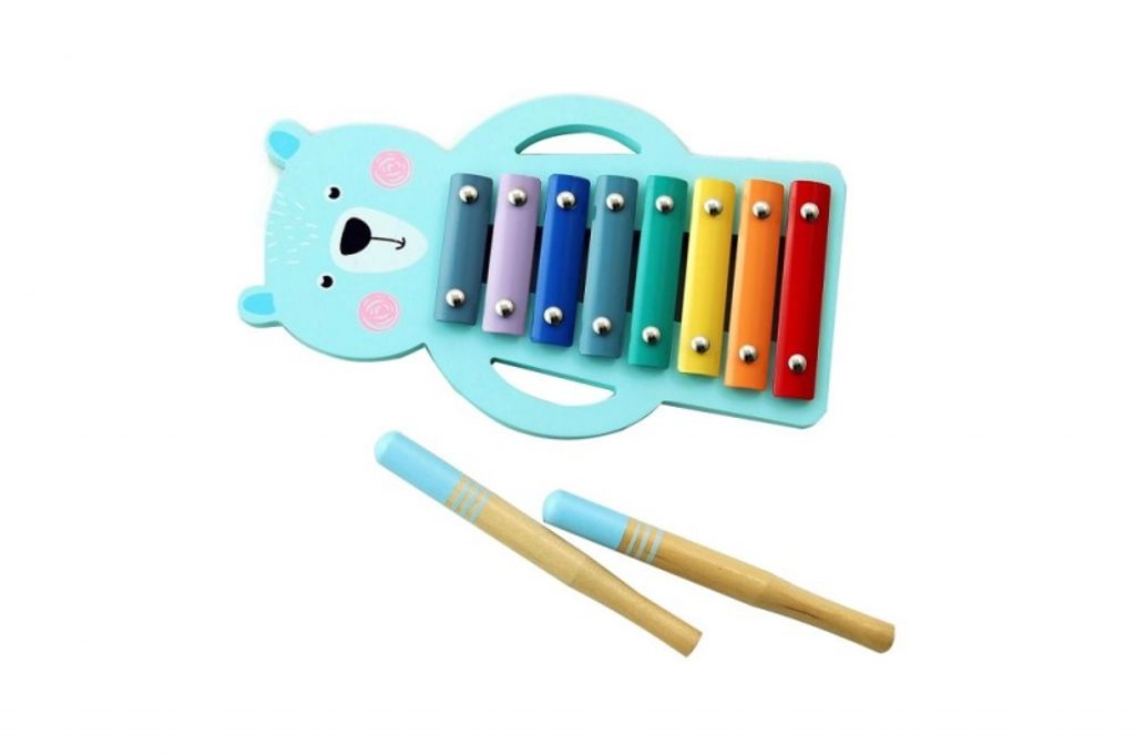 AdamToys Xylophon TEDDYBÄR Glockenspiel Holz 8 Klangplatten Babyspielzeug Instrument