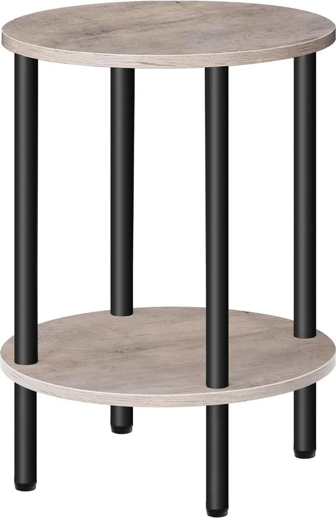 Table d'appoint ronde avec étagères de rangement bout de canapé gris
