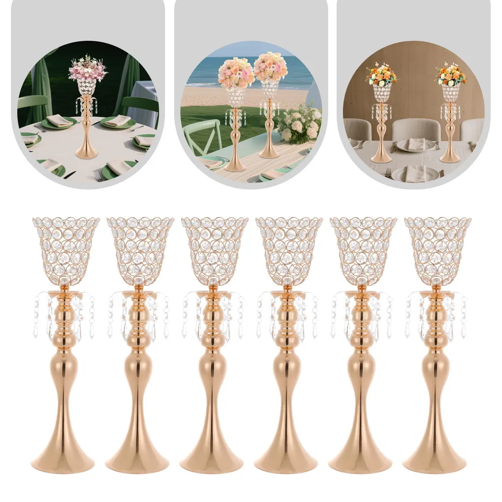 Décoration mariage réussie : 6 fleurs dorées 49cm pour table sans entretien