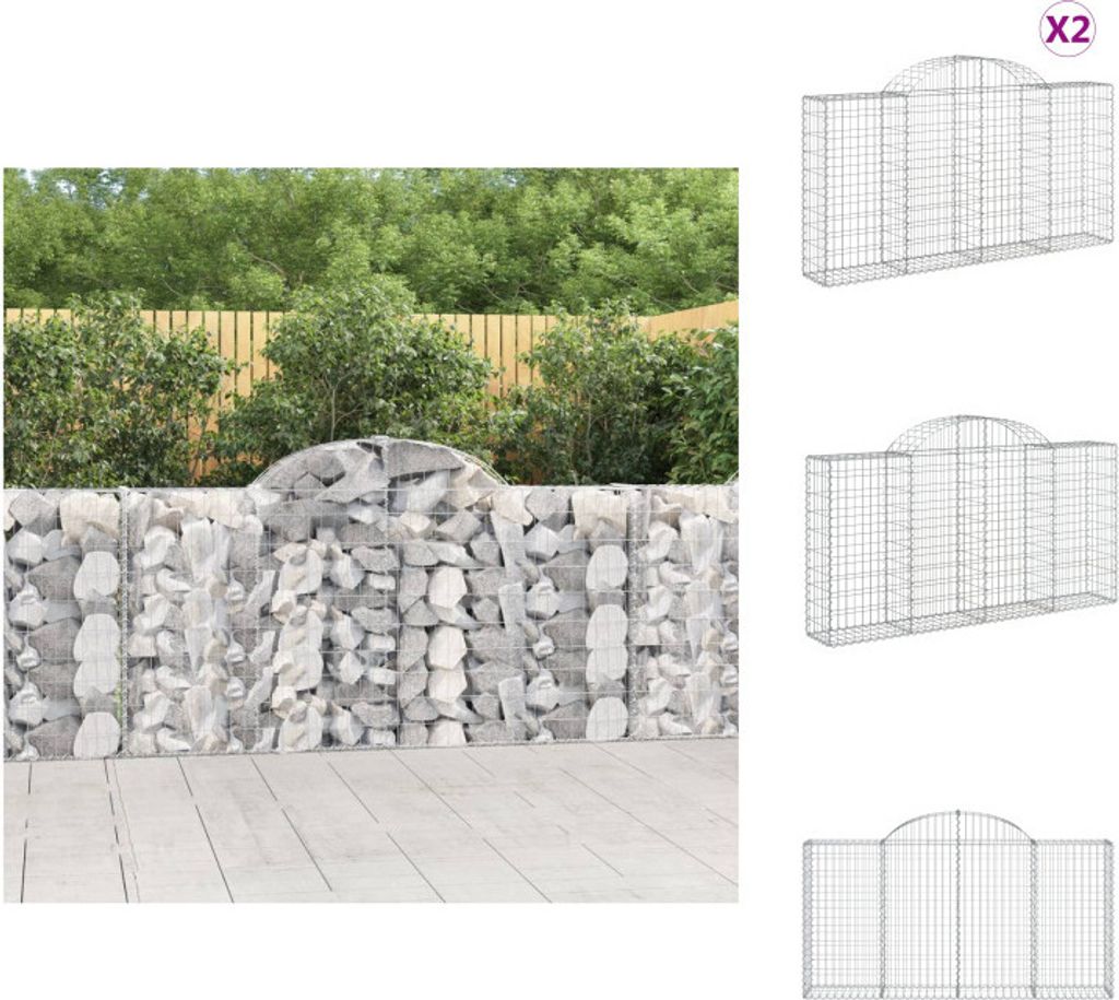 vidaXL Gabionen mit Hochbogen 2 Stk. 200x30x100/120cm Verzinktes Eisen - Blumentöpfe & Pflanzgefäße