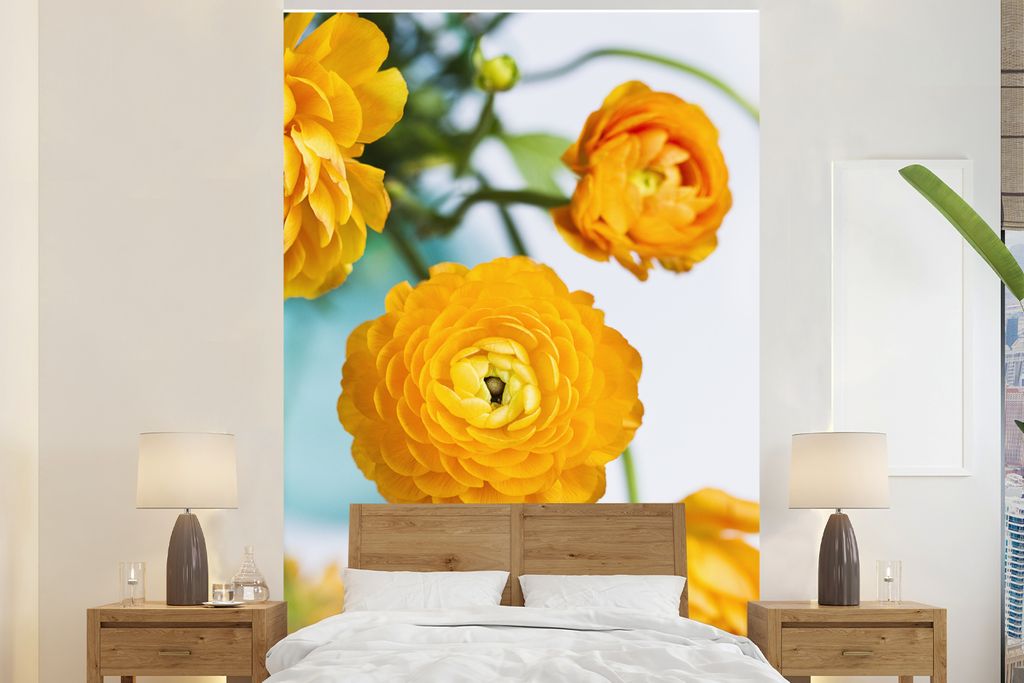 MuchoWow Fototapete für Wohnzimmer oder Schlafzimmer Wandtapete Vinyl Motivtapete Blumen - Draußen - Orange - 180x280 cm - Wallpaper