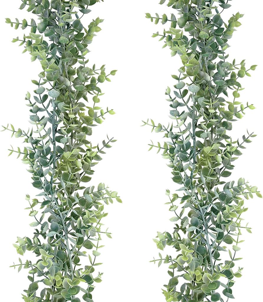 TOCHGREEN Künstliche Eukalyptus-Girlande 2 Stück – Je 1,8 M, Mit Silbernen Blättern & Weißen Blüten, Für Deko & Hochzeit