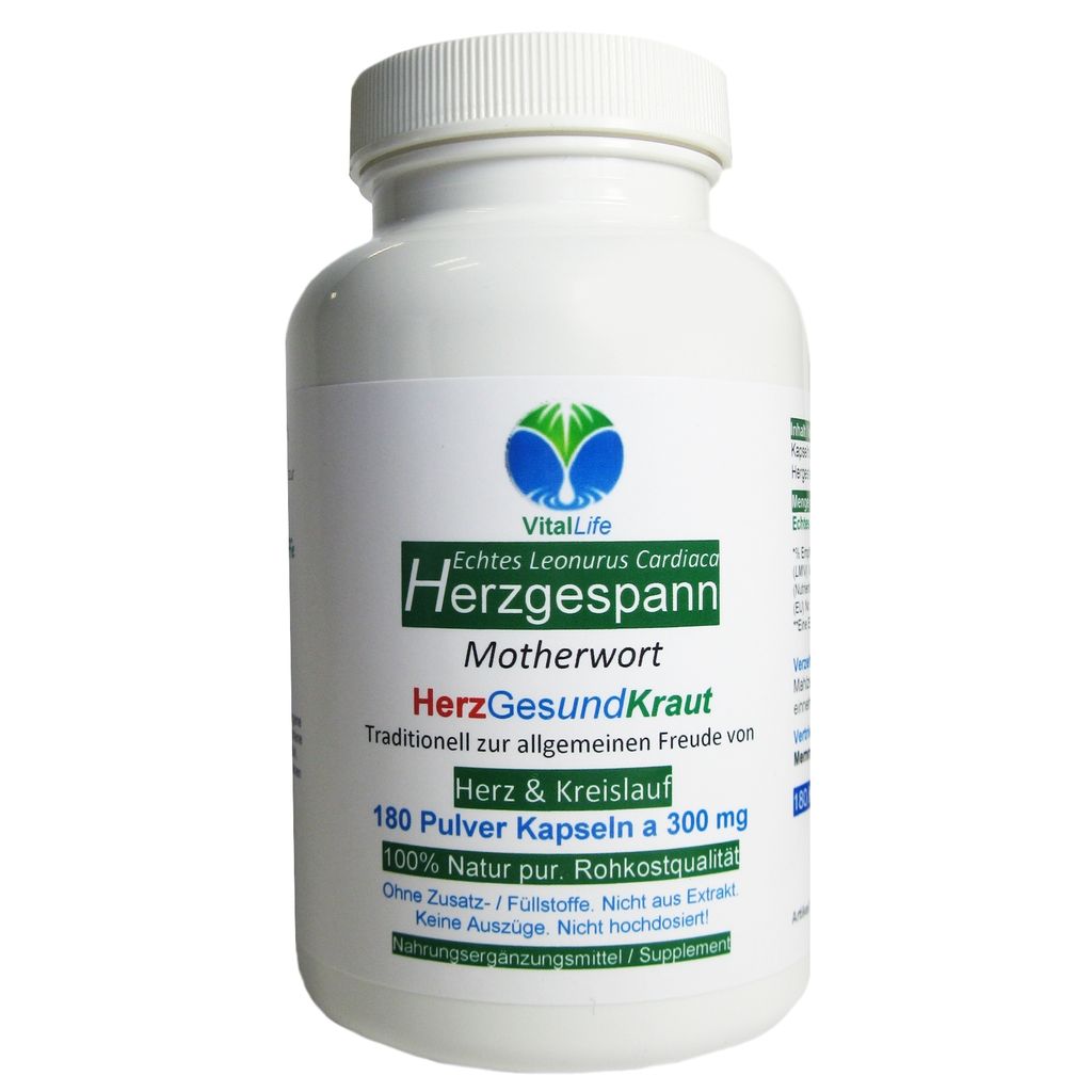 Echtes Herzgespann Motherwort 180 Pulver Kapseln nach Hildegard von Bingen - Herz & Kreislauf - NATUR Pur ohne Zusatzstoffe.