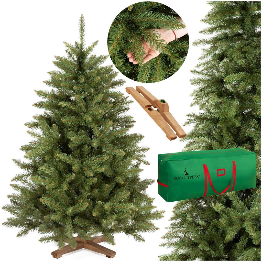Royal Trees Weihnachtsbaum künstlich 150 cm – Skandinavische Fichte | dichter Christbaum | Premium Tannenbaum inkl. Holzständer & Aufbewahrun...