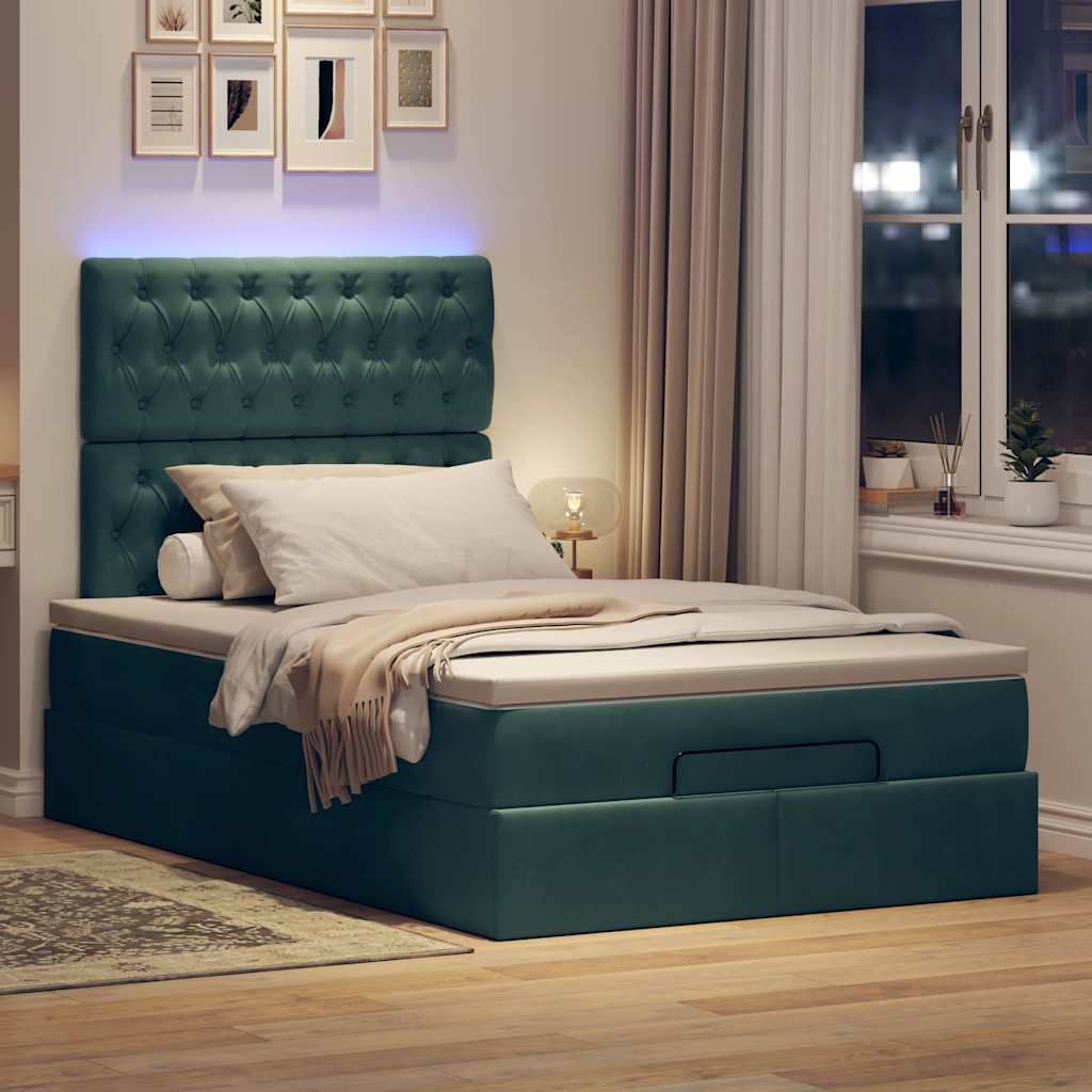 Maison Exclusive - Ottoman-Bett mit Matratzen & LEDs Dunkelgrün 120x190 cm Samt