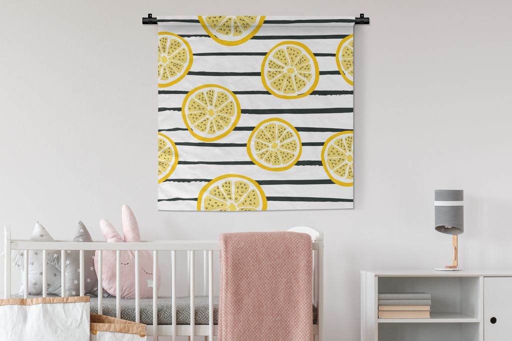 MuchoWow Wandteppich Wandbehang Zitrone - Sommer - Pastell 90x90 cm Tapisserie Dekoration Wandtuch - Wandaufhänger