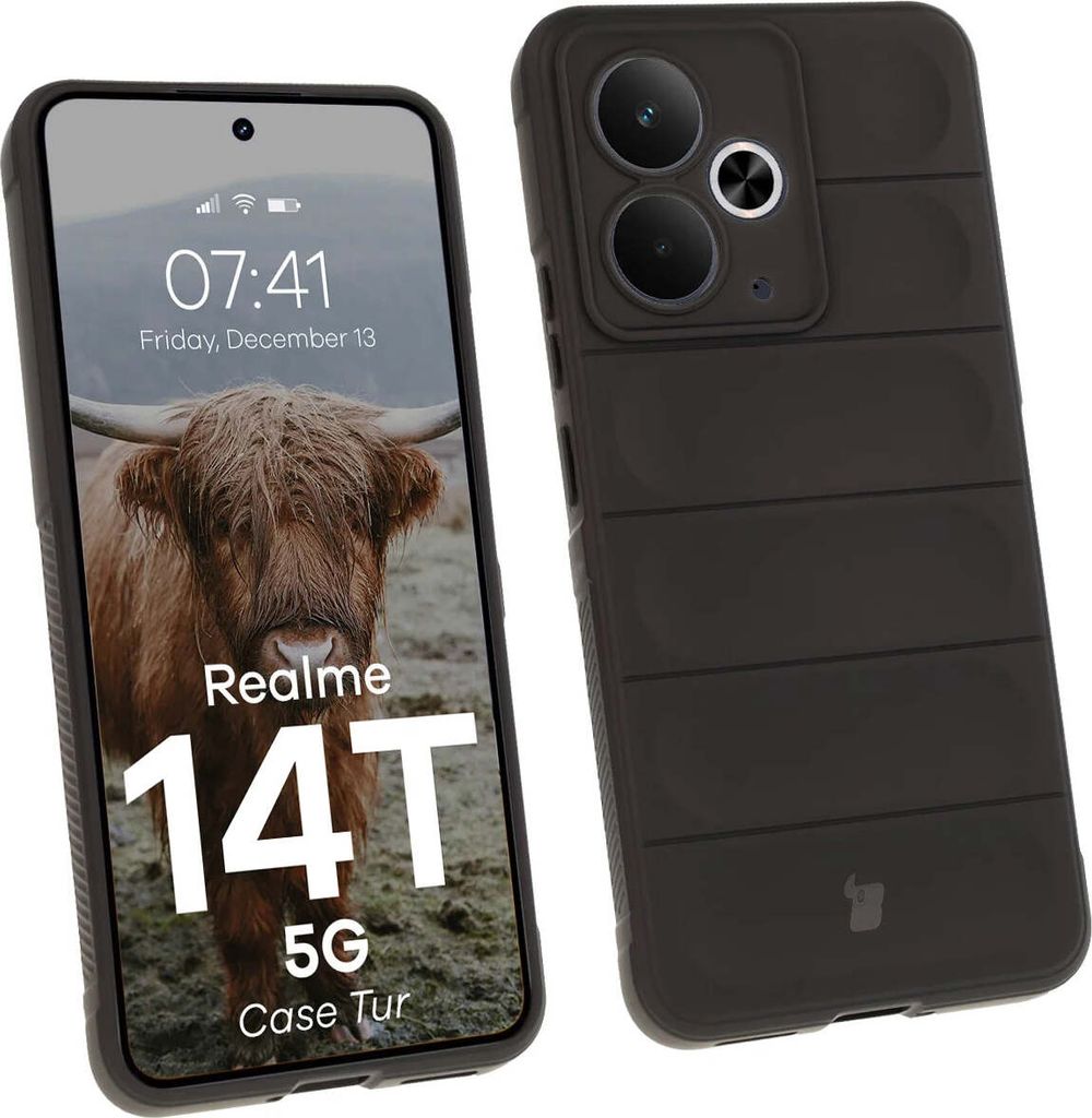 Robuste Handyhülle für Realme 14T 5G, Bizon Case Tur, Schwarz