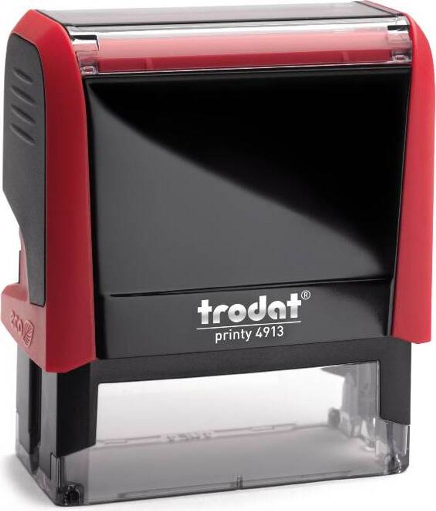 Trodat PRINTY 4913, max. 6zeilig, 57X21mm, Gehäuse rot, individuelle Stempelplatte mit Ihrem Wunschtext, Stempelkissen schwarz