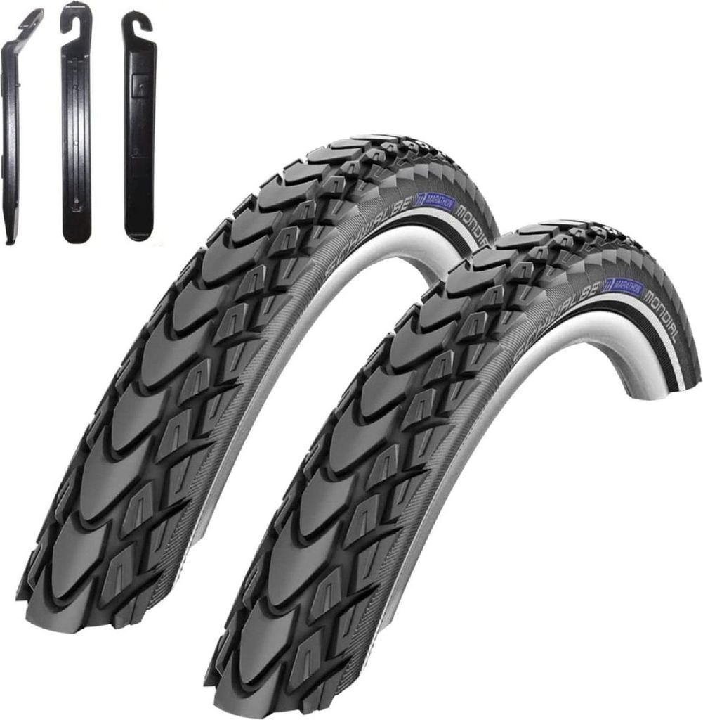 2 x Schwalbe Marathon Mondial Performance Fahrradreifen RaceGuard E-25 Fahrrad Mantel Decke 37-622 (28 x 1,40") inkl. Reifenheber