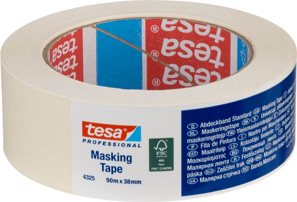 TESA 4325 Abdeckband, Malerkrepp Klebeband Innenbereich, Abdeckband Malerarbeiten, Kreppband, Allzweckband, saubere Farbkanten, Naturkautschuk, bei...