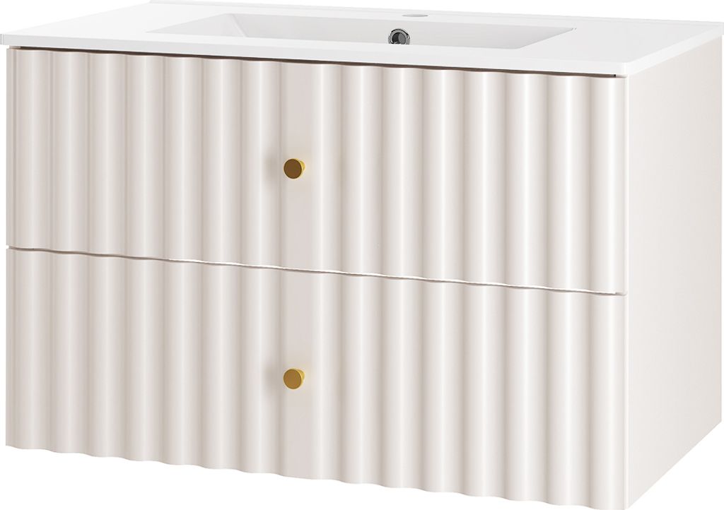 Waschtischunterschrank 80 cm breit inkl. Waschbecken in weiß matt AQUINO-140