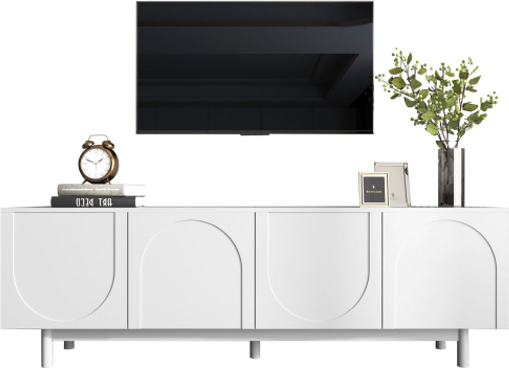 TV-Schrank Lowboard-TV-Möbel 175x38x56 cm Leuchte im Luxus Stil strukturierte Türen verstellbare Trennwände Weiß