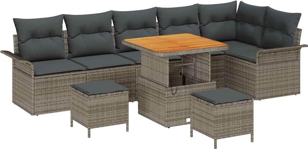 vidaXL Gartensofa-set mit Kissen 9 pcs Grau Poly-Rattan