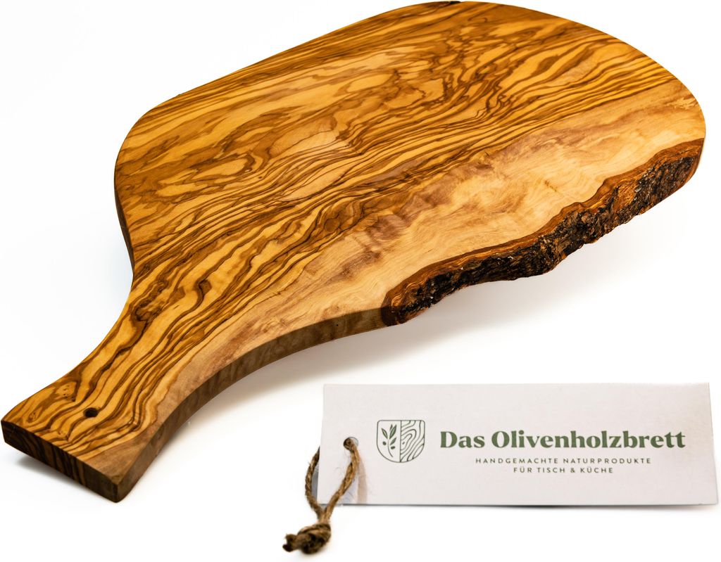 Servierbrett aus Olivenholz im Naturschnitt mit Griff 35 cm Produktbild 