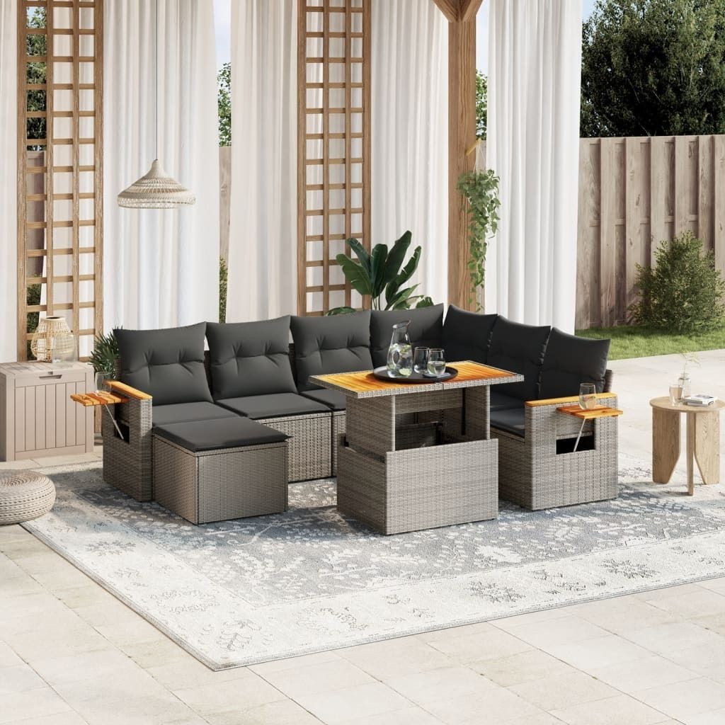 Design 8-tlg. Garten-Sofagarnitur mit Kissen Grau Poly Rattan, Gartenmöbel-Sets 2024 Neu
