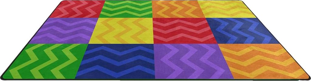 Spielteppich für Kinder, 120 x 160 cm, Kinderzimmer, bunt, kariert, mit rutschfester Rückseite, Klassenzimmer-Sitzbereich, Teppich für den Kunst...