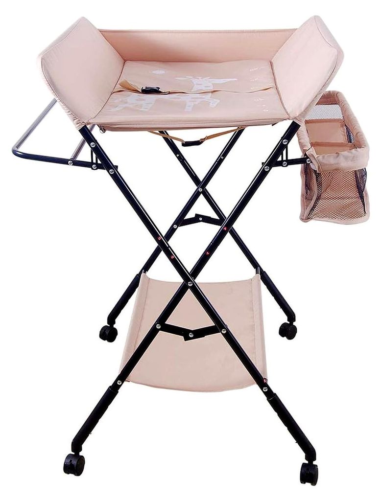 Faltbare und mobile Wickelauflage mit Größe, multifunktional, Wickelunterlage für Babys, max. 50 kg, 80 × 66 × (92-95-98) cm (Beige)
