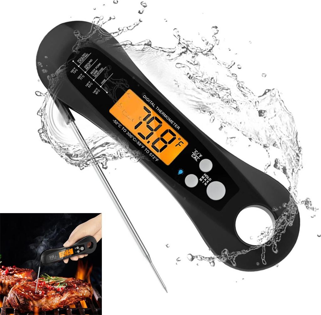 Meat Thermometer, Präzises Lebensmittelthermometer digital,Küchenthermometer Backlight Display, Grill- & Kochthermometer