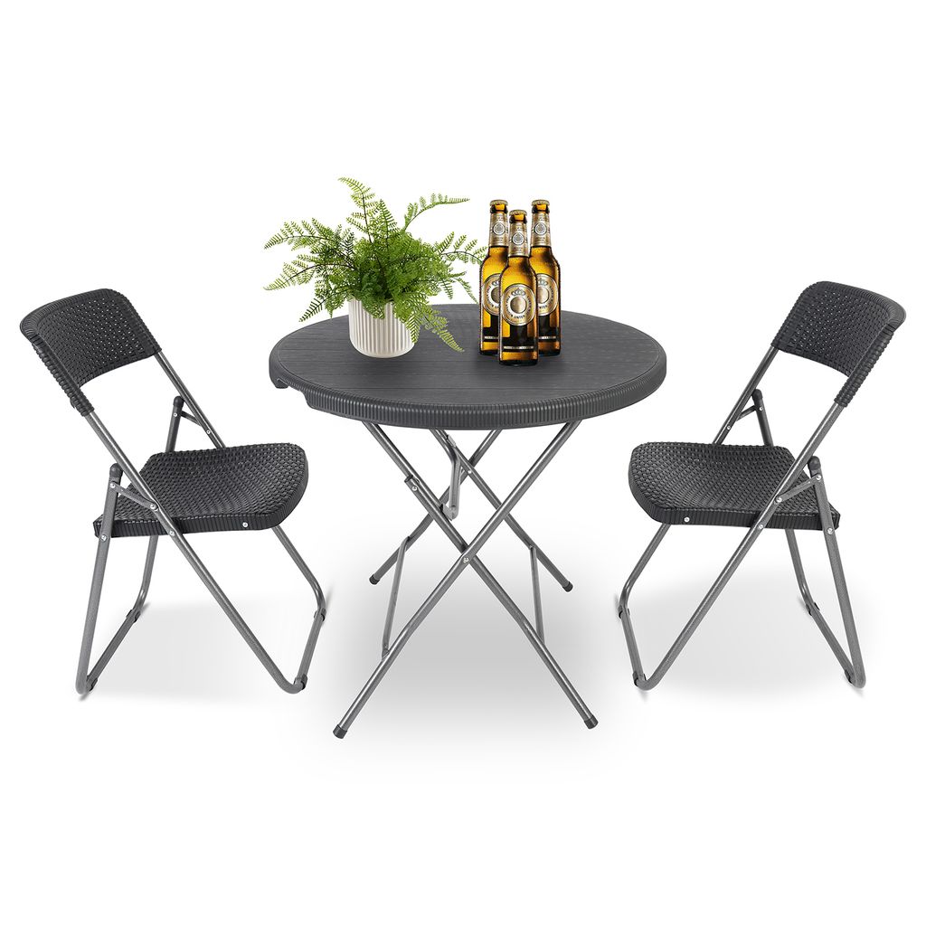 Sekey Balkonmöbel Bistroset 3 tlg Klappbar Rund-KlappTisch Gartenstuhl Terrasse Bistro Sitzgruppe Essgruppe Garnitur Set
