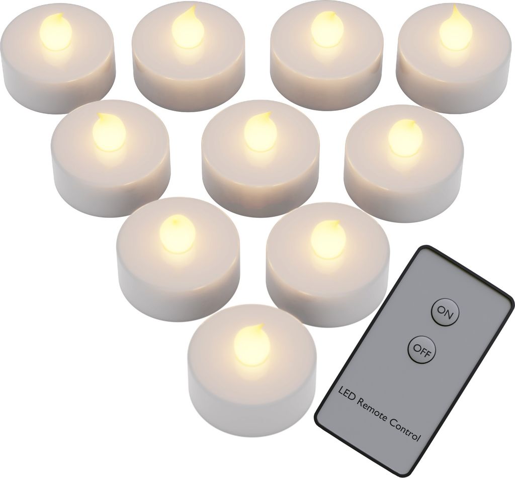 MONZANA® Teelichter LED +300H elektrisch flackernd mit Fernbedienung mit Batterien flammenlose realistische Kerzen hell warm weiß 10er Set je 3,7cm
