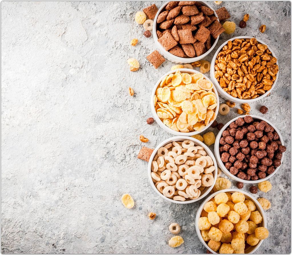 Spritzschutz Herdabdeckplatte Schneidebrett aus Glas Cerealien auf Tisch 1-Teilig (60x52cm)