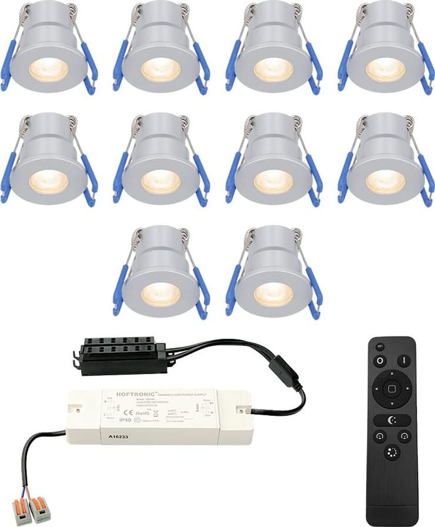hoftronic Milano Mini LED Einbaustrahler 3W 200lm 2700K IP65 Dimmbar 12V Grau
