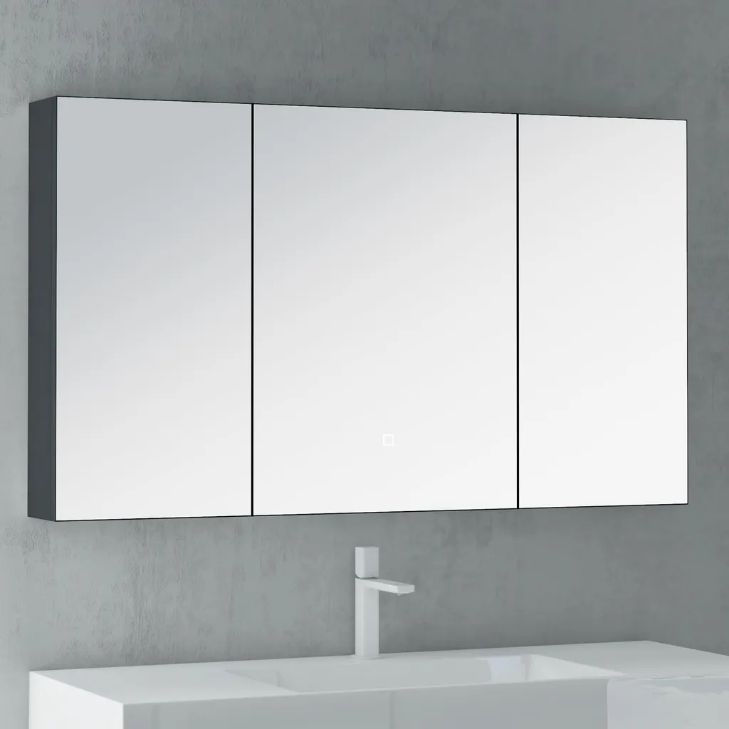 Armoire Murale LED 120x70 cm en Bois Gris et Noir Mat Finition Premium