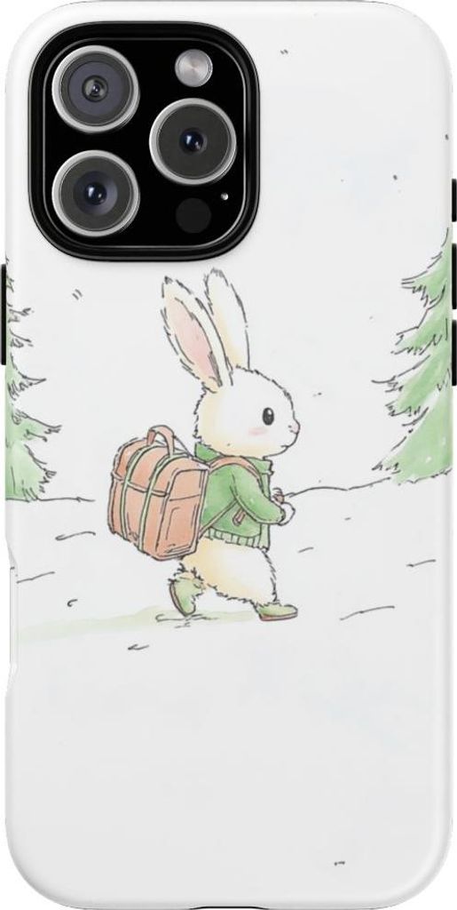 Niedlicher Hase mit Rucksack im Winterwald – Hülle Kompatibel mit iPhone 16 Pro Max