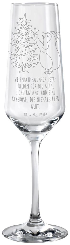 Mr. & Mrs. Panda Glas Pinguin Weihnachtsbaum - Transparent - Geschenk, Weihnachten, Winter, Trinkglas, Sektglas, Sektflöte, graviert, Champagnerglas