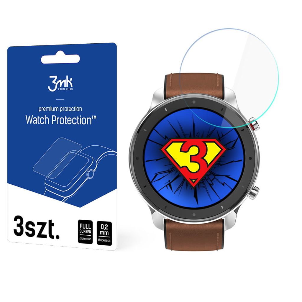 3mk Display Hybridglas Watch Protection für Xiaomi Amazfit GTR 47mm 0,2mm (3 Stück)