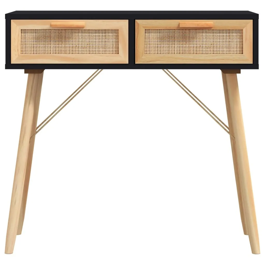 Consolle Nera 80x30x75cm Legno di Pino e Rattan | Offerta Esclusiva - 4